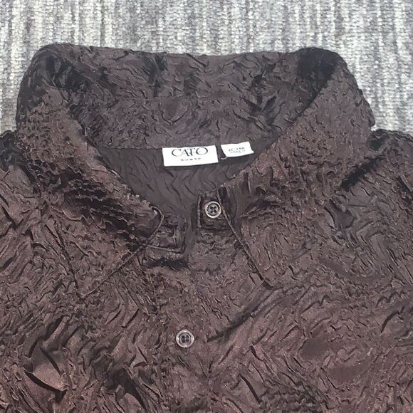 Cato‎ Women's Size 22/24W Plus Brown Textured Button Down Shirt Top 3/4 Sleeve - Picture 2 of 7